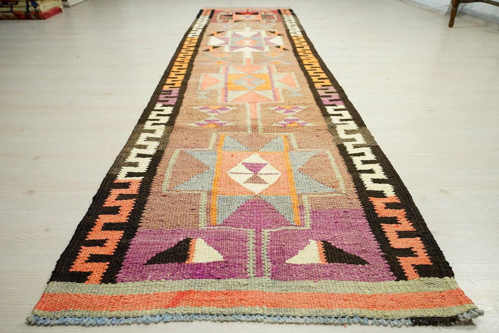 Long Kilim Rug Runner: Swedish Style Turkish Wool Rugs, 2.9x11.5 ft.