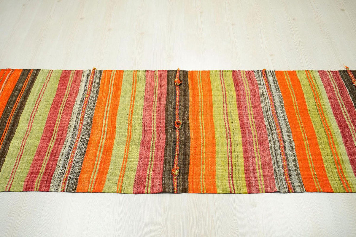 Striped Kilim Rug Runner: Long Flat Weave Wool Stair Decor Rugs, 2.4x12.8 ft.