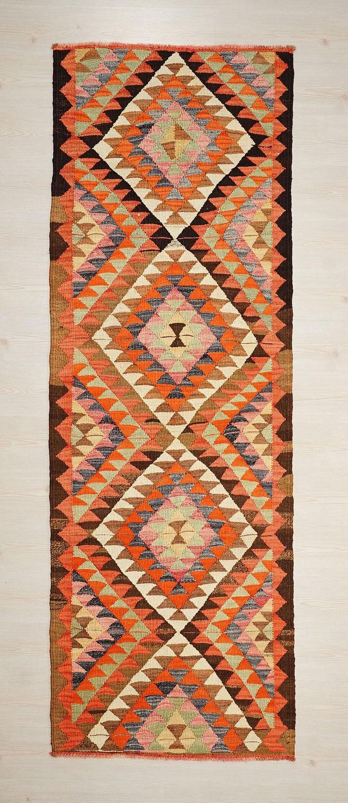 Vintage Turkish Kilim Rug Runner: 3x8.9 ft, Handwoven Wool Hallway Decor Rugs.