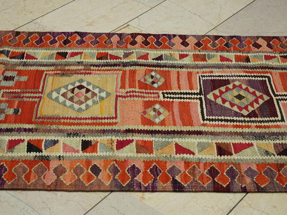 Colorful Flat Woven Kilim Rug Runner,2.9x10.4 Ft,Kitchen Decor Rugs