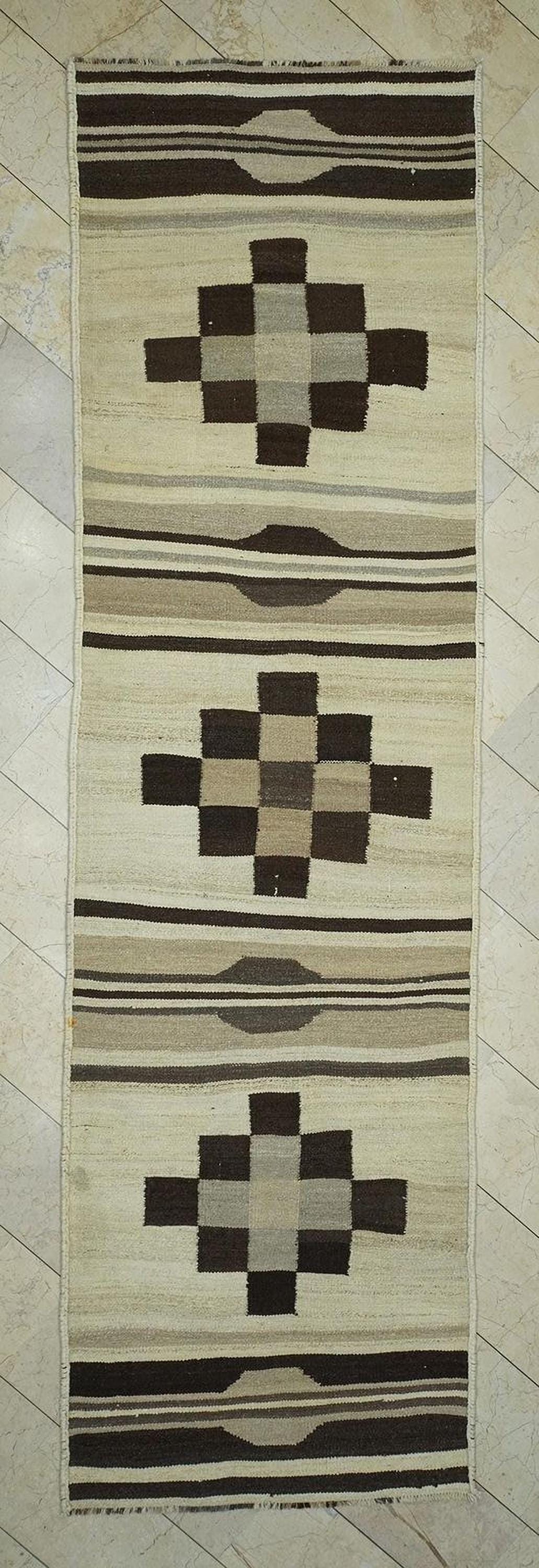 Neutral Vintage Flat Woven Kilim Rug Runner,3.5x12.5 Ft,Minimalist Winter Decor Wool Rugs
