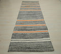 3x11 Orange White Stripe, Gray Turkish Rug Runner,Minimalist Decor Rugs