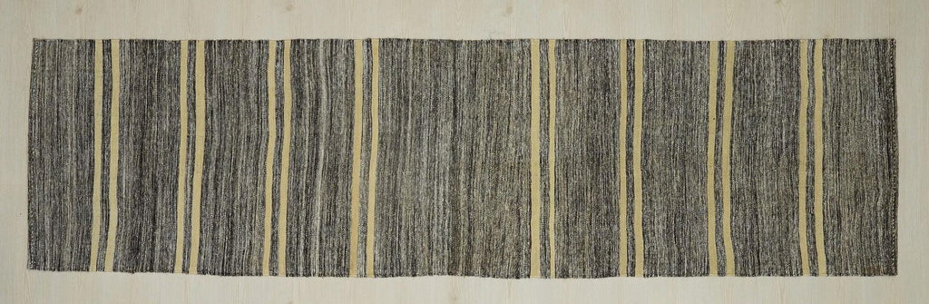 Turkish Kilim Rug Runner: Ethnic Striped Gray Rugs 2,8"x10,5" Feet.