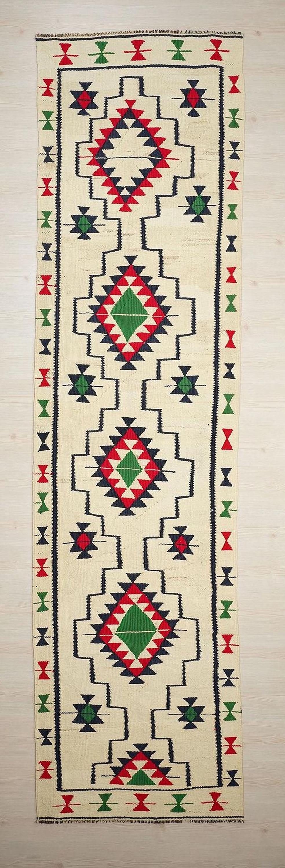 Vintage Kilim Rug Runner: 3x12 Flat Weave Wool, Tribal Hallway Decor