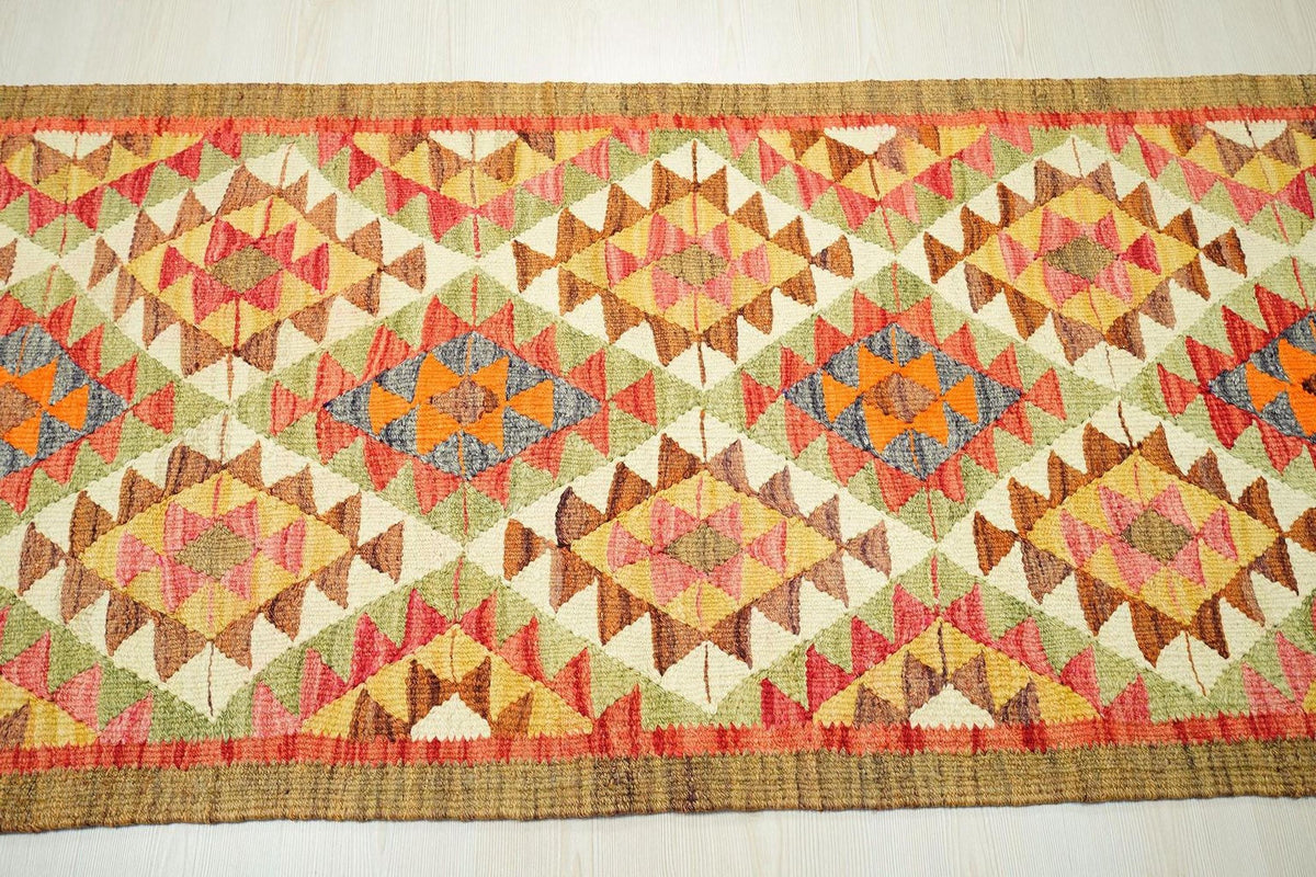 Scandinavian Kilim Rug Runner: Pastel Colors, Handwoven Wool (3x9.3 ft)