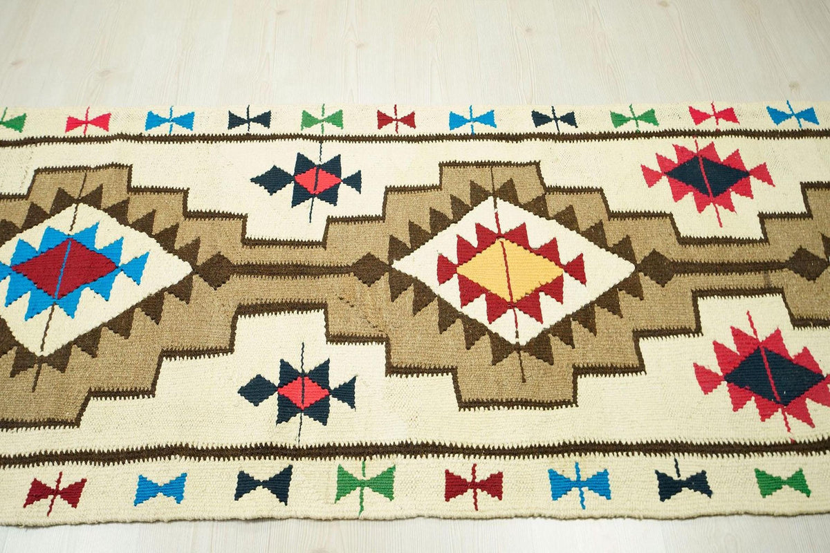 Vintage Turkish Kilim Rug Runner: 3x12 Flat Weave Wool Hallway Decor