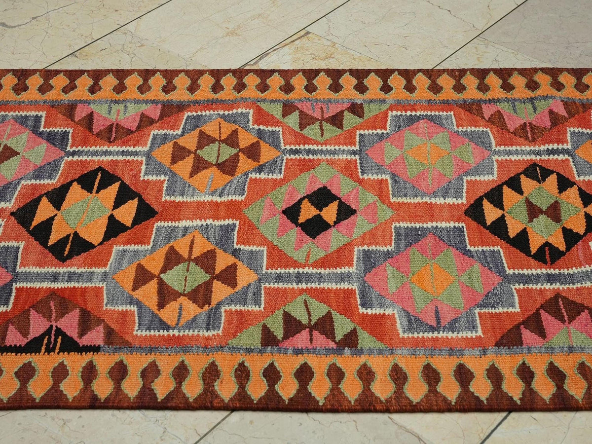 Vintage Turkish Kilim Rug Runner: 3"x10" Flat Weave Wool, Bohemian Ethnic Decor