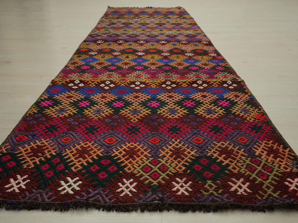 Handmade Turkish Kilim Rug Runner: Vintage Wool, 2.4" x 8.3"