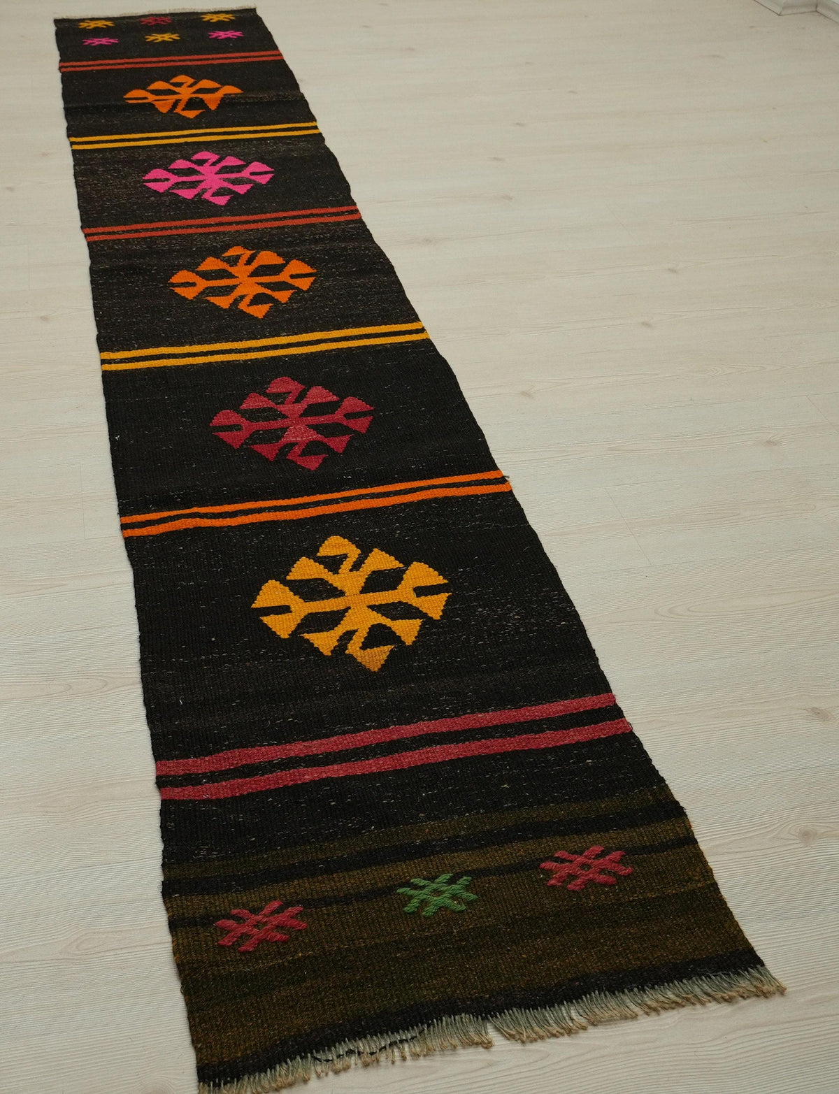 Dark Brown Goat Hair Kilim Rug Runner: 2"x10.9" Vintage Turkish Hallway Decor Rugs