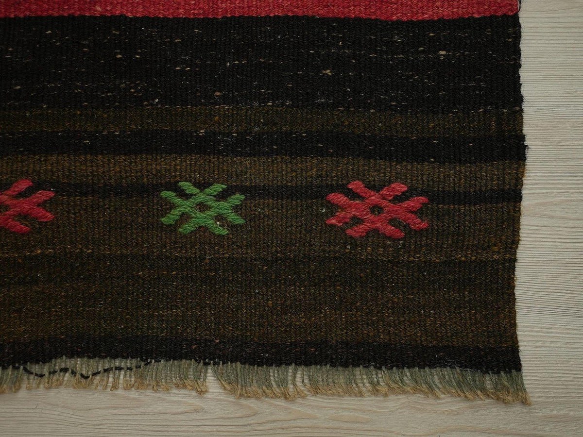 Dark Brown Goat Hair Kilim Rug Runner: 2"x10.9" Vintage Turkish Hallway Decor Rugs