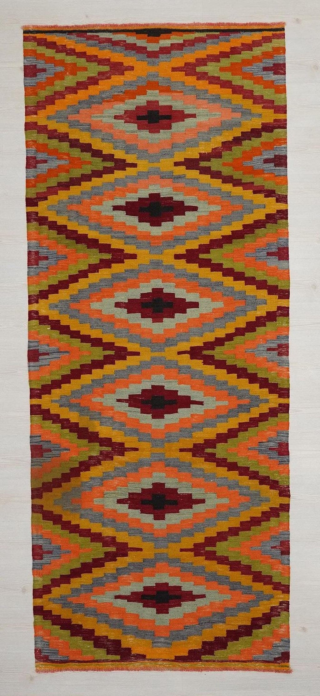 Handmade Turkish Kilim Rug Runner: Orange Flat Weave Hallway Decor (3,10"x9,7" Feet)