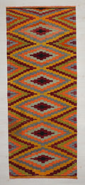 Handmade Turkish Kilim Rug Runner: Orange Flat Weave Hallway Decor (3,10"x9,7" Feet)