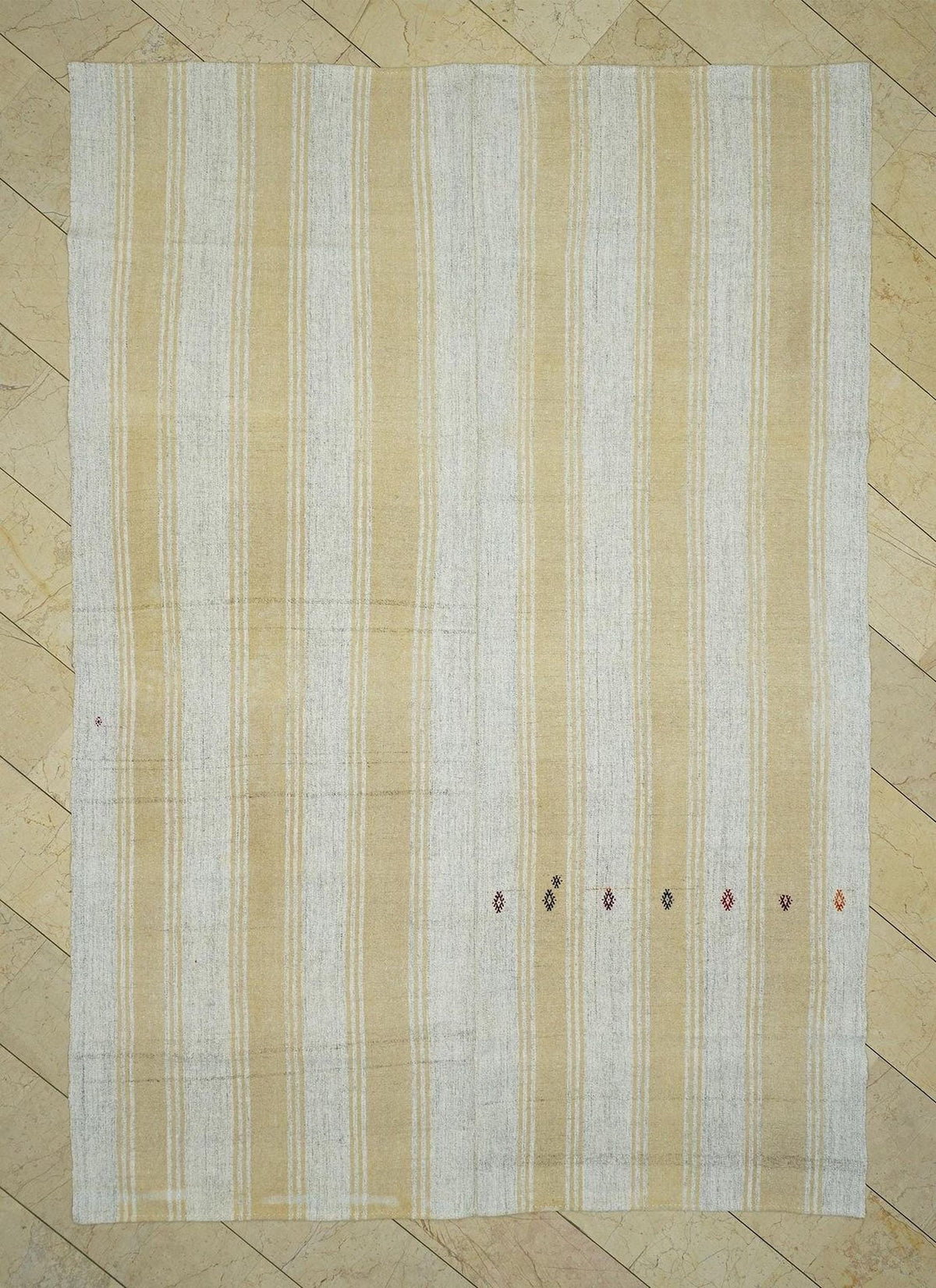 Summer Decor Terra-Cotta Striped ivory Turkish Kilim Rug: 7x11 Life Line Pattern Modern Rugs.