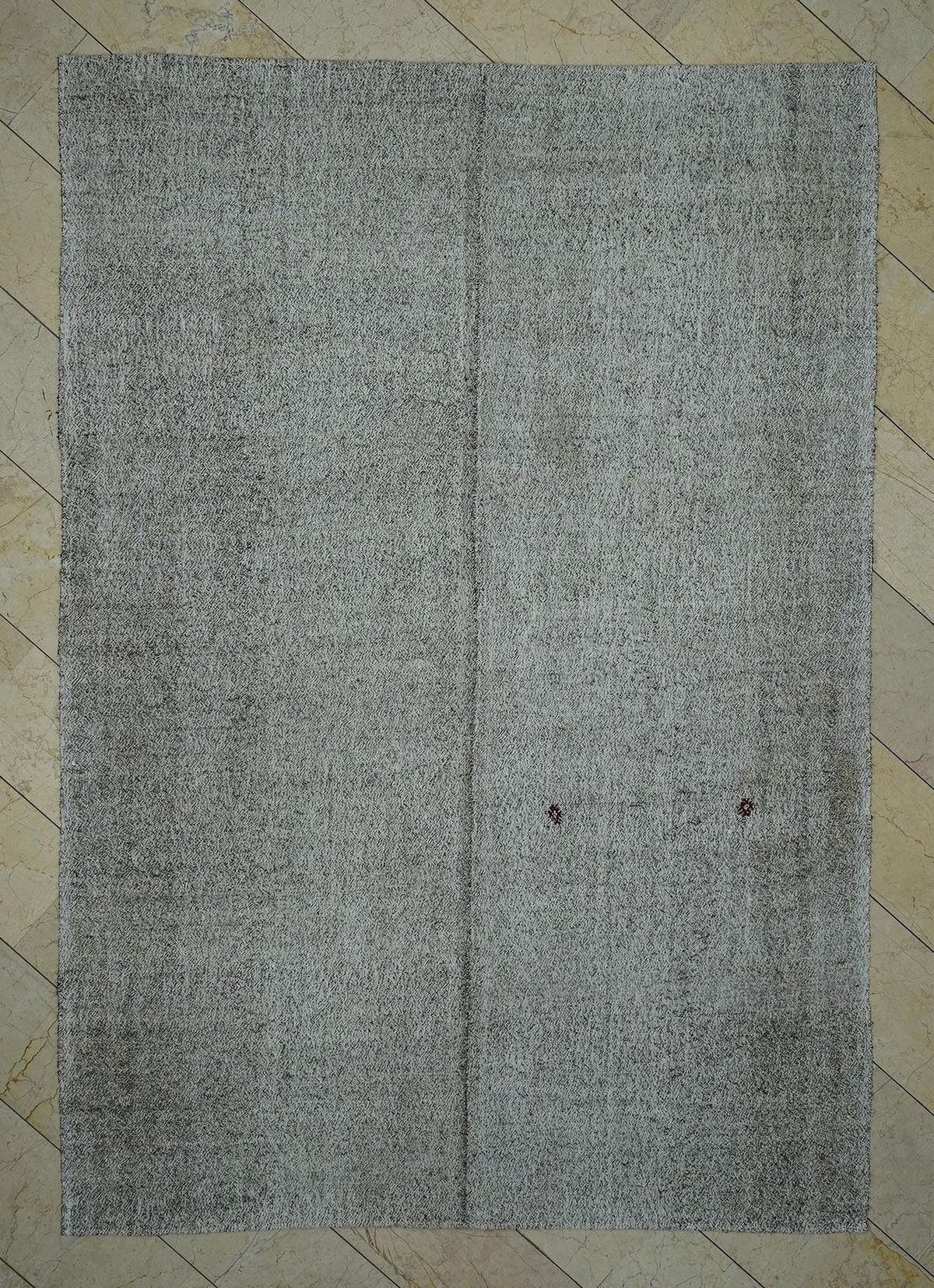 7x10 Cotton & Goat Hair Flatweave Rug: Mid Century Modern Natural Gray Turkish Kilim Rugs.