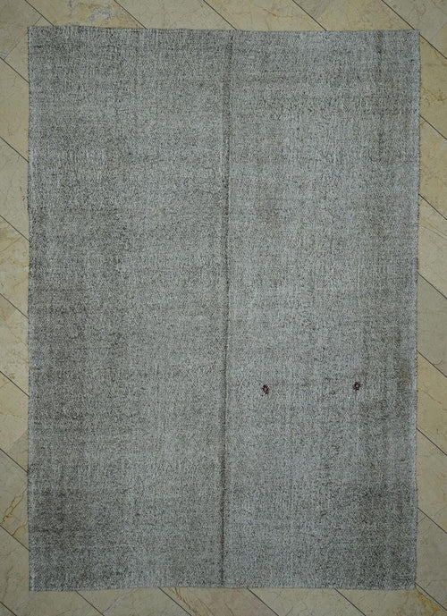 7x10 Cotton & Goat Hair Flatweave Rug: Mid Century Modern Natural Gray Turkish Kilim Rugs.
