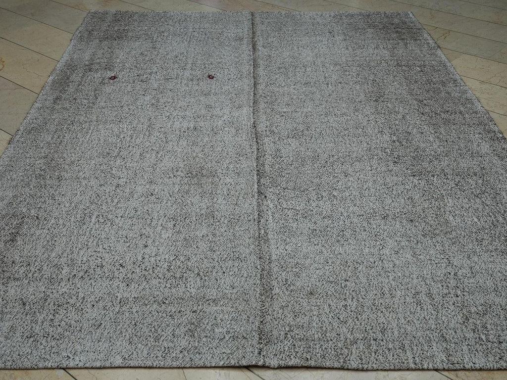 7x10 Cotton & Goat Hair Flatweave Rug: Mid Century Modern Natural Gray Turkish Kilim Rugs.