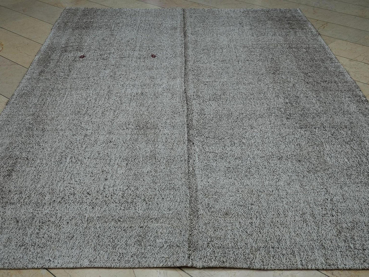7x10 Cotton & Goat Hair Flatweave Rug: Mid Century Modern Natural Gray Turkish Kilim Rugs.