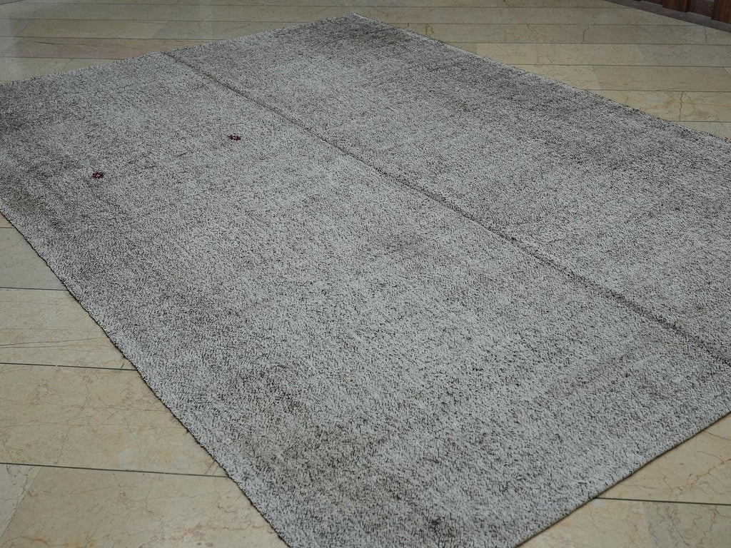 7x10 Cotton & Goat Hair Flatweave Rug: Mid Century Modern Natural Gray Turkish Kilim Rugs.