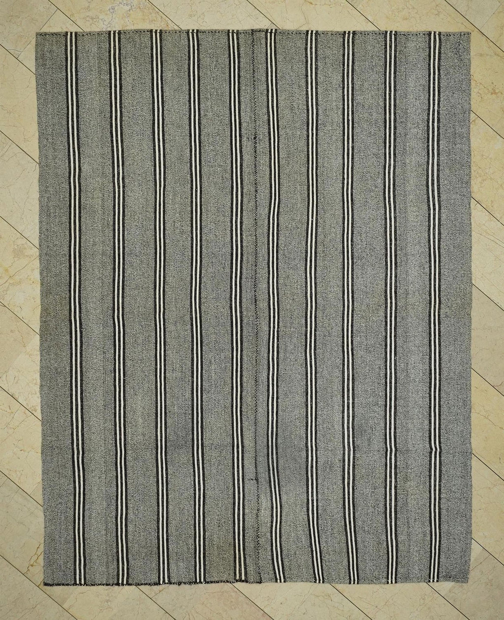 Striped Gray Kilim Rug: Modern Turkish Flatweave (6,11"x8,8" Feet)