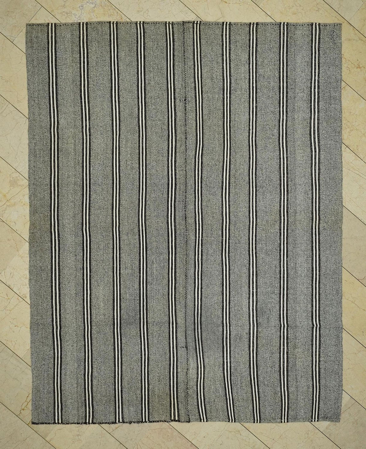 Striped Gray Kilim Rug: Modern Turkish Flatweave (6,11"x8,8" Feet)