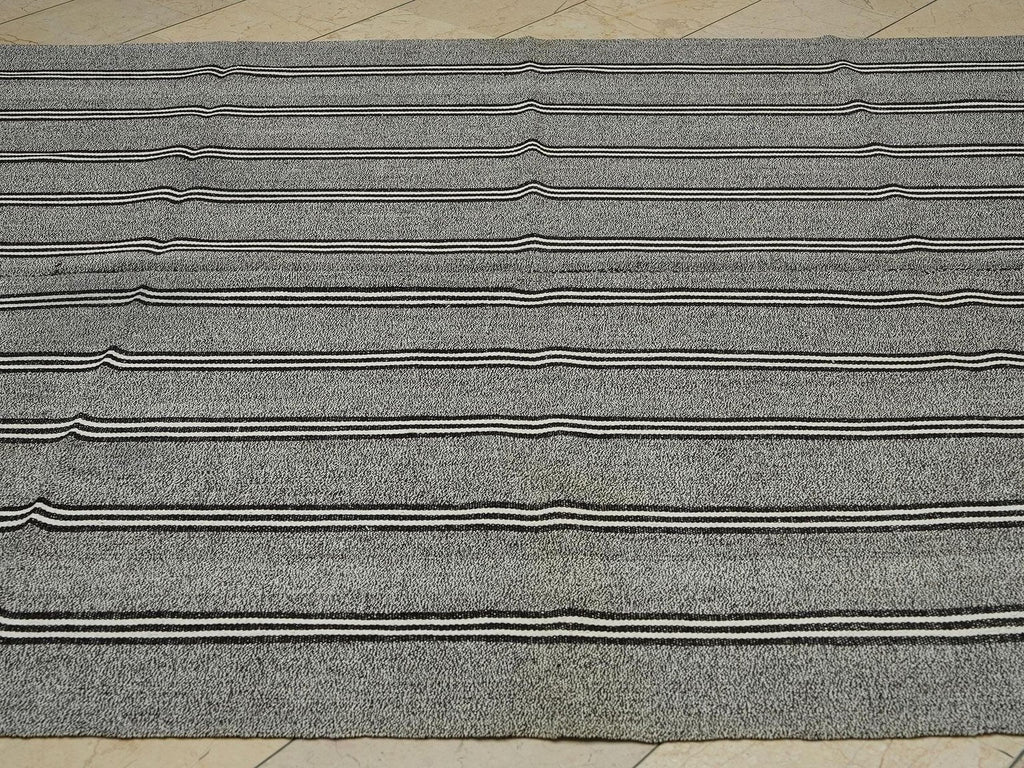 Striped Gray Kilim Rug: Modern Turkish Flatweave (6,11"x8,8" Feet)
