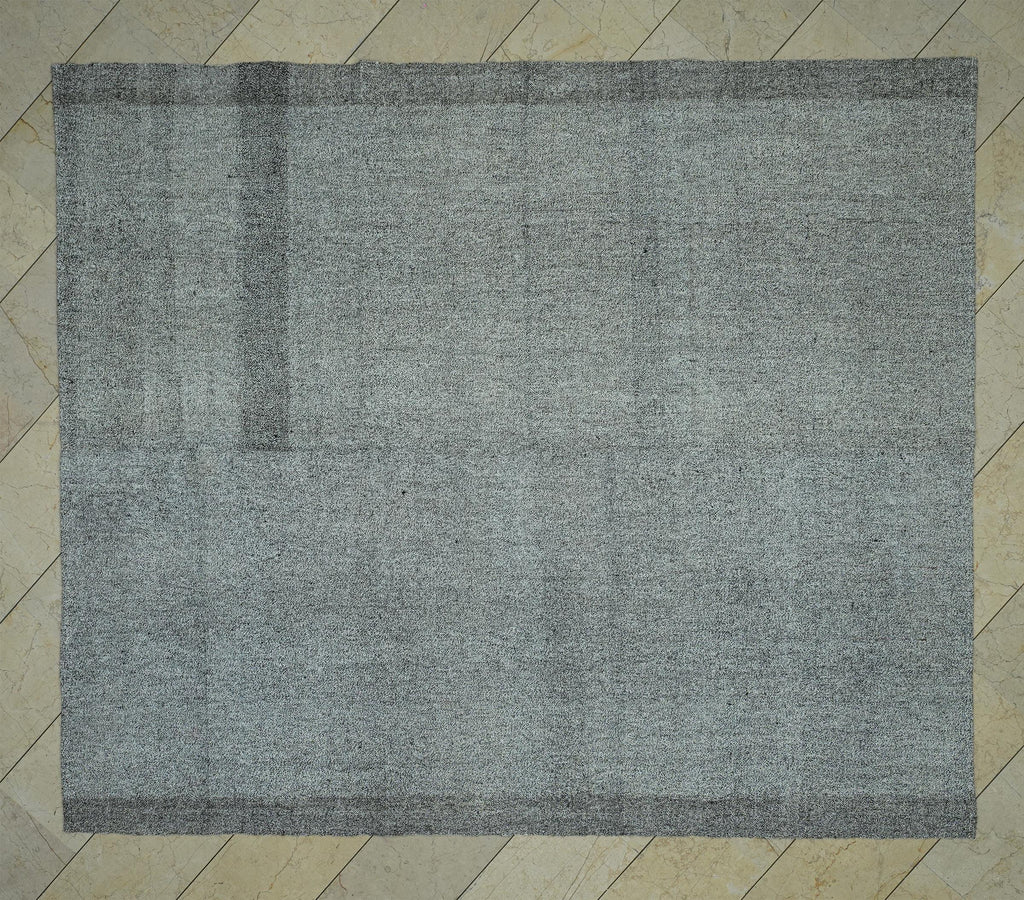 Fall Decor Minimalist Plain Silver Gray Stripe Turkish Handmade Kilim Rug,7.4x8.7 ft