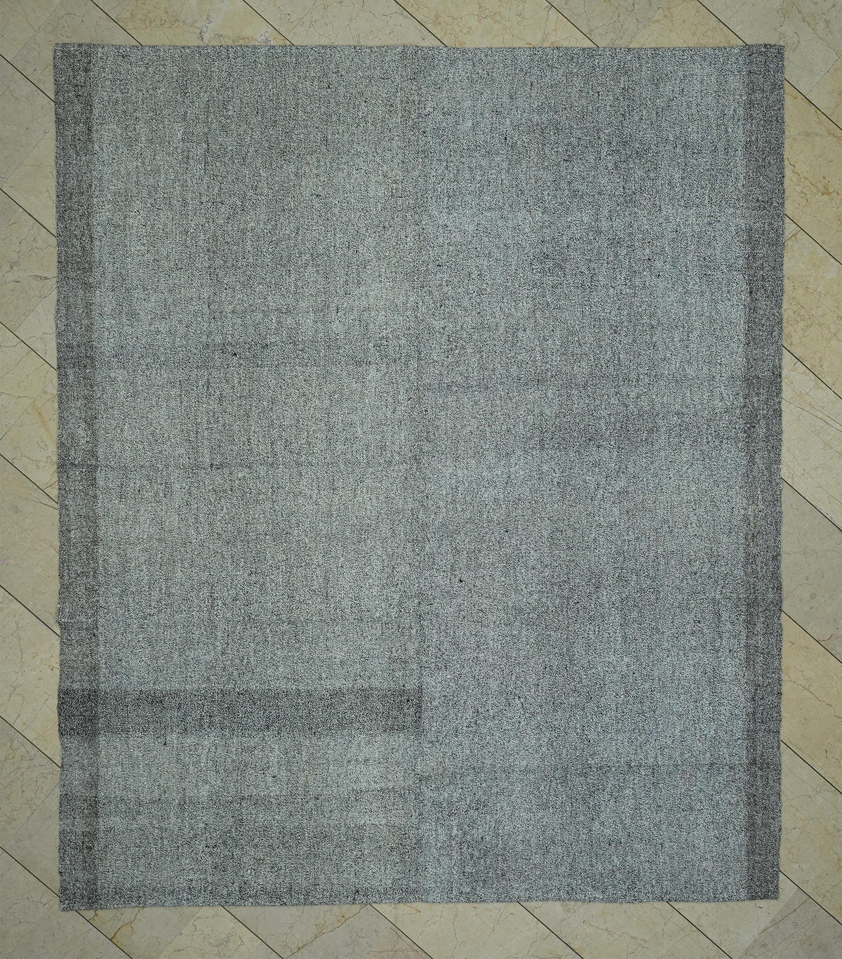 Fall Decor Minimalist Plain Silver Gray Stripe Turkish Handmade Kilim Rug,7.4x8.7 ft