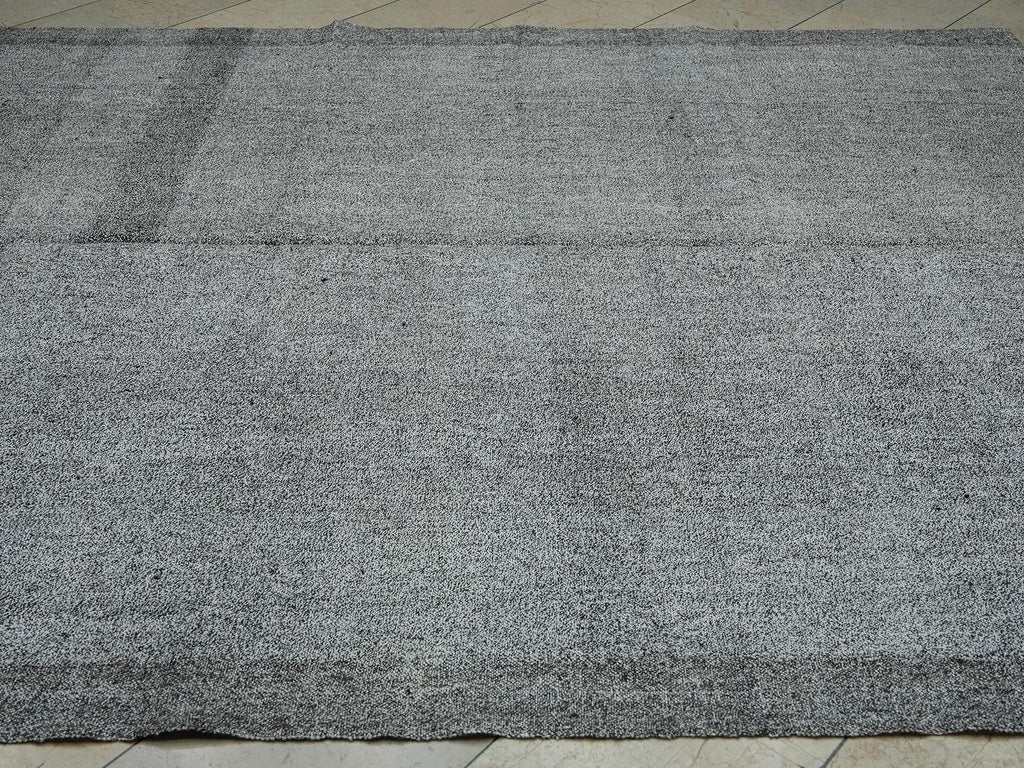 Fall Decor Minimalist Plain Silver Gray Stripe Turkish Handmade Kilim Rug,7.4x8.7 ft
