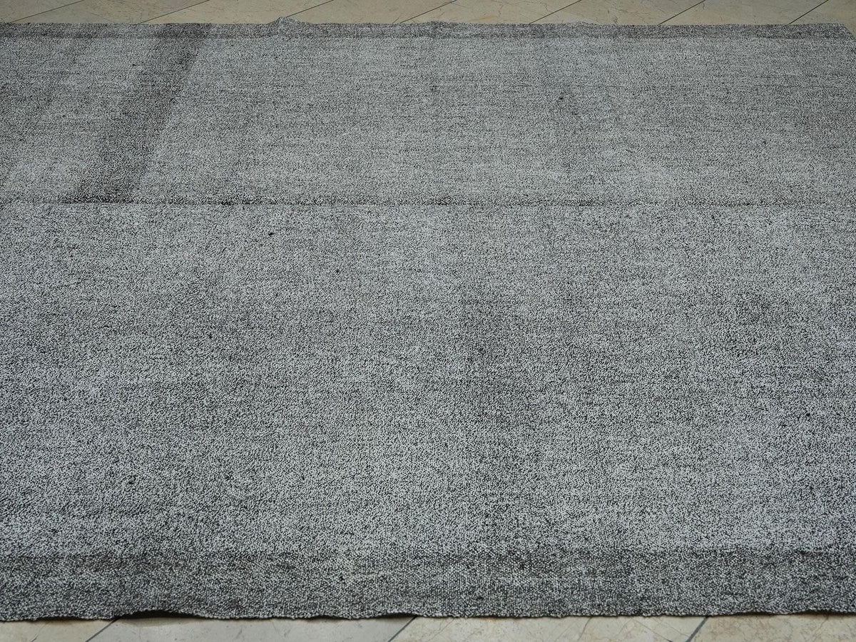 Fall Decor Minimalist Plain Silver Gray Stripe Turkish Handmade Kilim Rug,7.4x8.7 ft