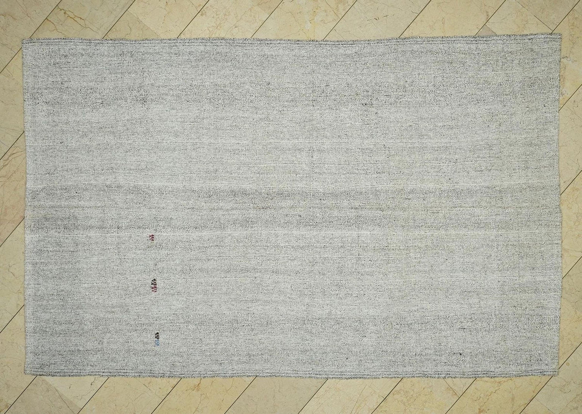 Gray Turkish Kilim Rug: 6.3"x9.8" Feet, Vintage Flat Woven Floor Decor Rugs.