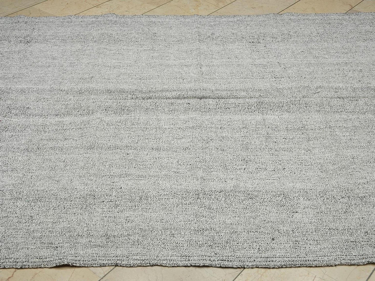 Gray Turkish Kilim Rug: 6.3"x9.8" Feet, Vintage Flat Woven Floor Decor Rugs.