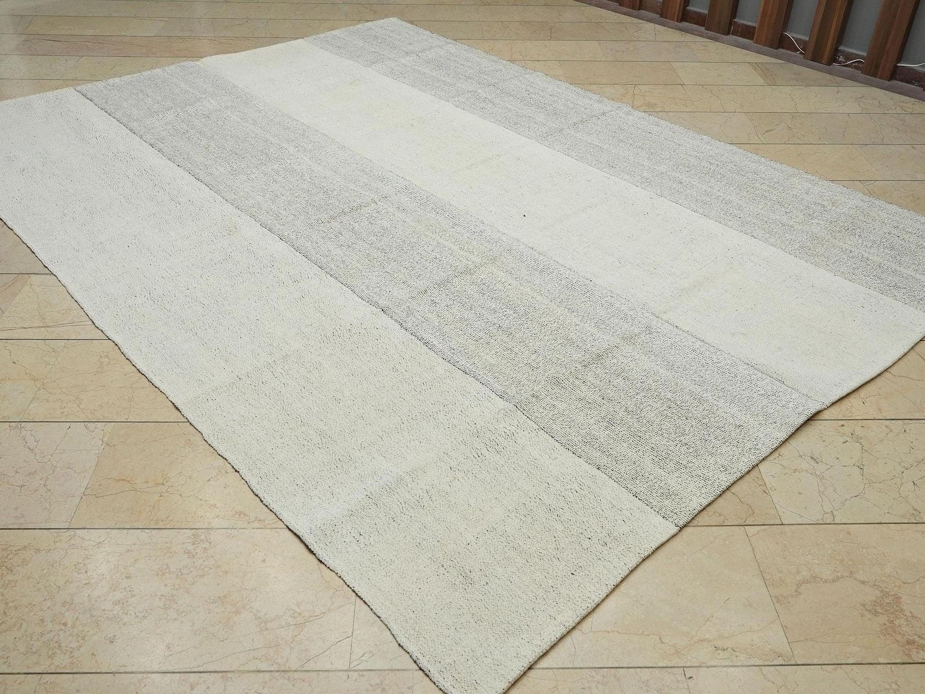 7x10 Summer Decor: Scandinavian Style Turkish Kilim Rug, Gray & White Home Living Floor Rugs.