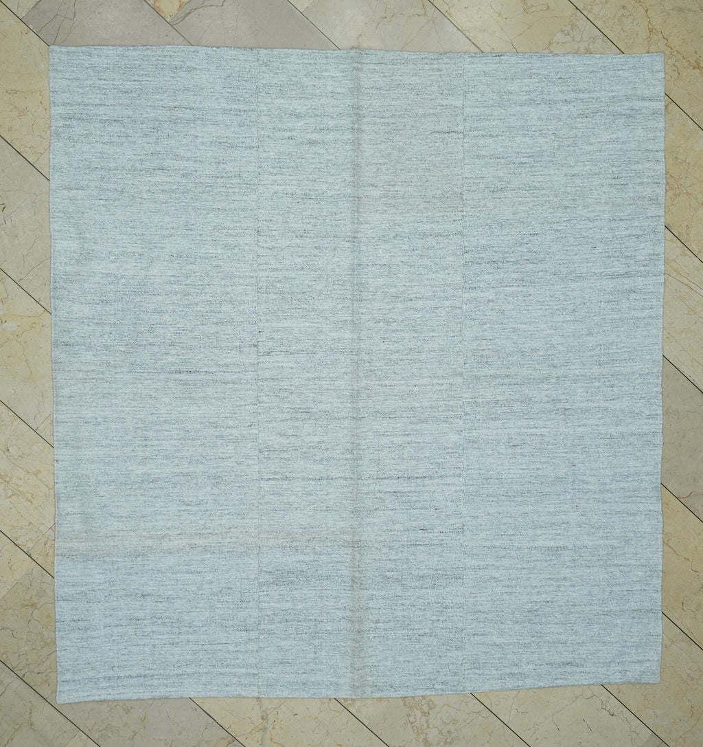 Square Size Grayish White Patchwork Kilim Rug,6.4x6.7 Ft,Primitive Decor Plain Rugs.