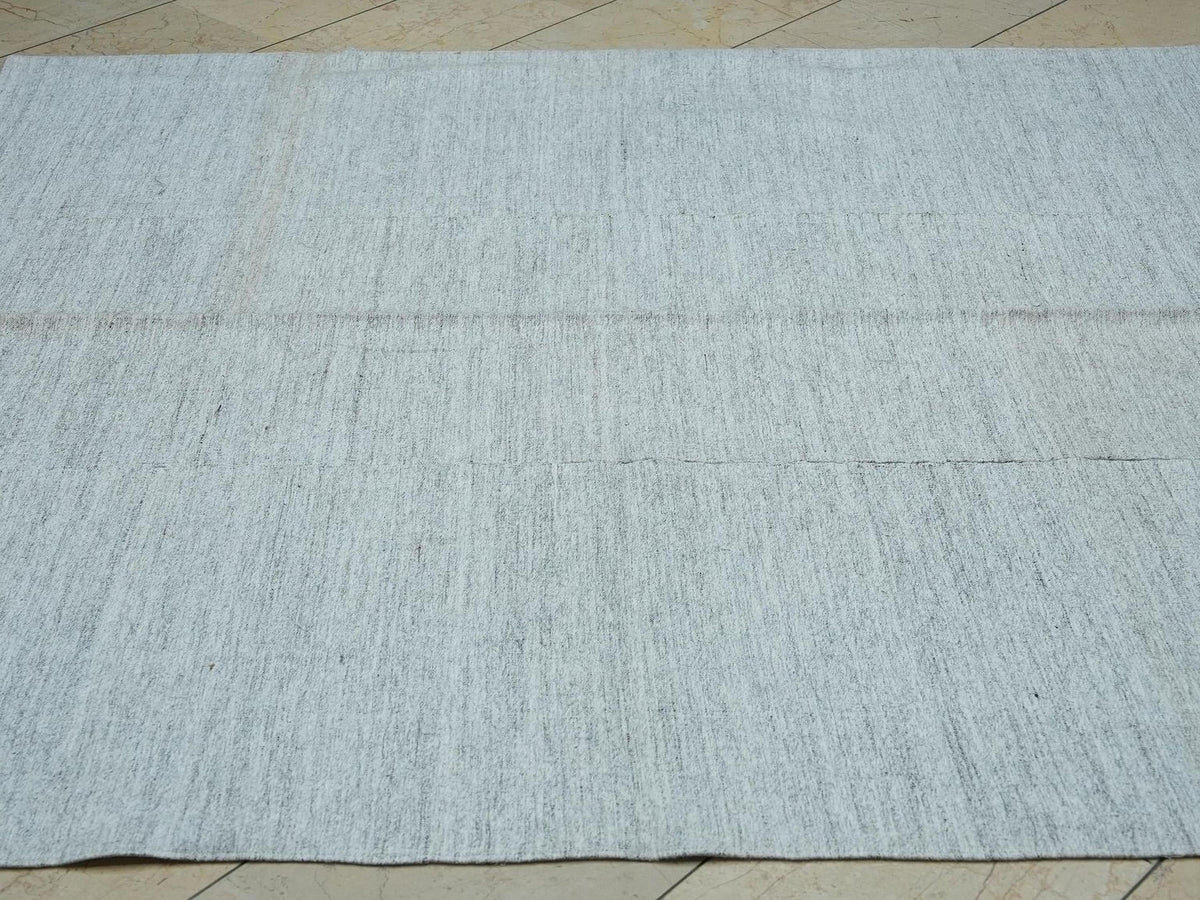 Square Size Grayish White Patchwork Kilim Rug,6.4x6.7 Ft,Primitive Decor Plain Rugs.