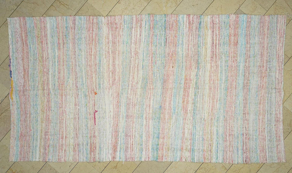 Handmade Turkish Kilim Rug: Minimalist Stripe Rag Rugs (6,1"x11,5" Feet)
