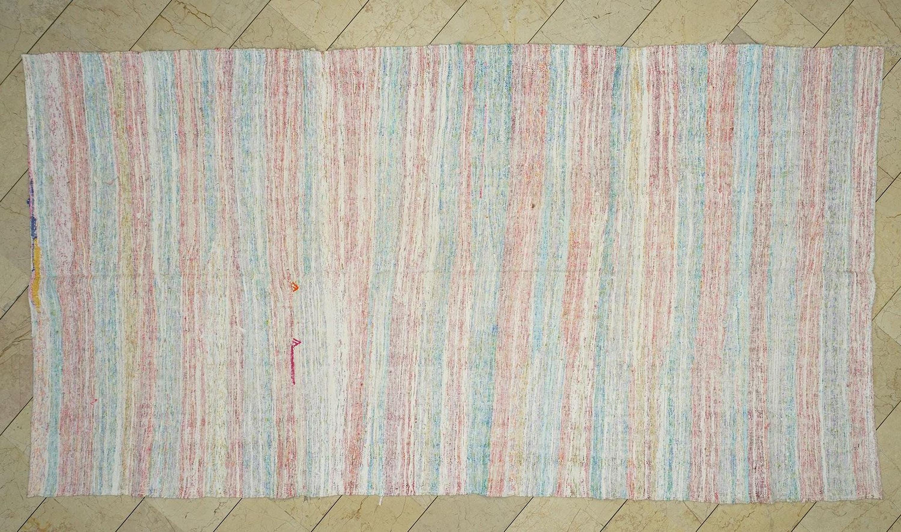 Handmade Turkish Kilim Rug: Minimalist Stripe Rag Rugs (6,1"x11,5" Feet)