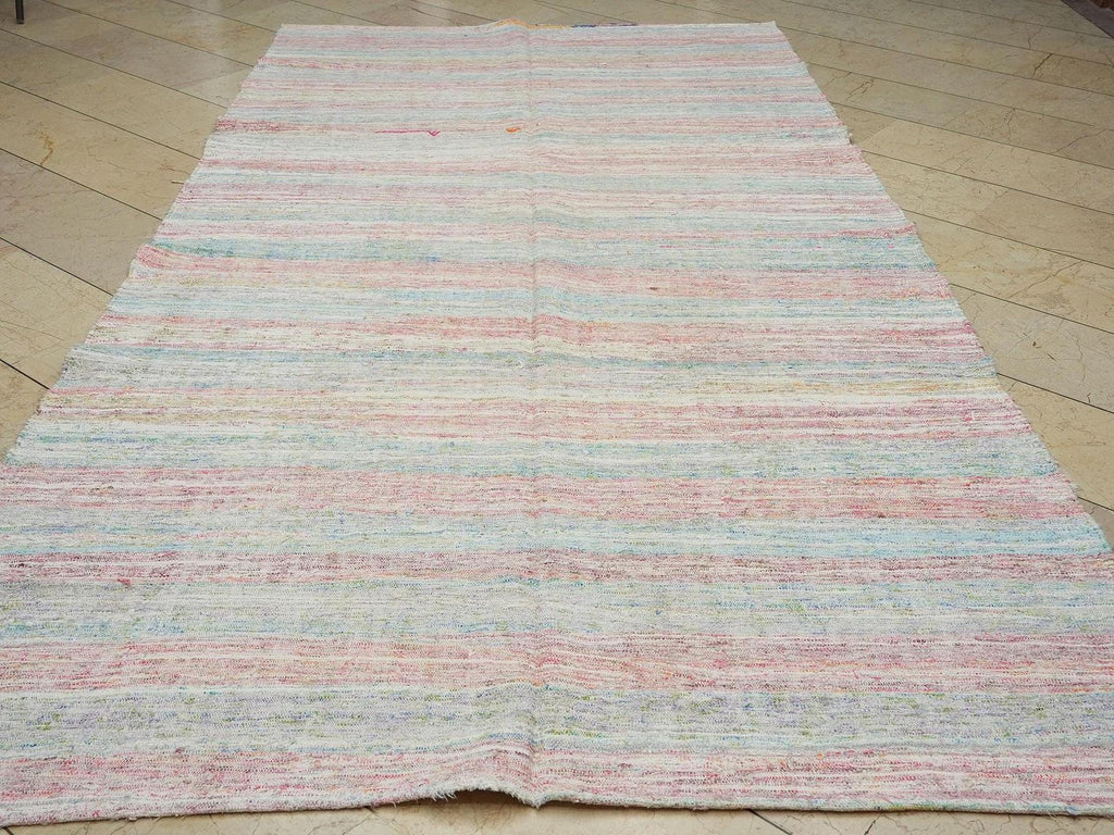 Handmade Turkish Kilim Rug: Minimalist Stripe Rag Rugs (6,1"x11,5" Feet)