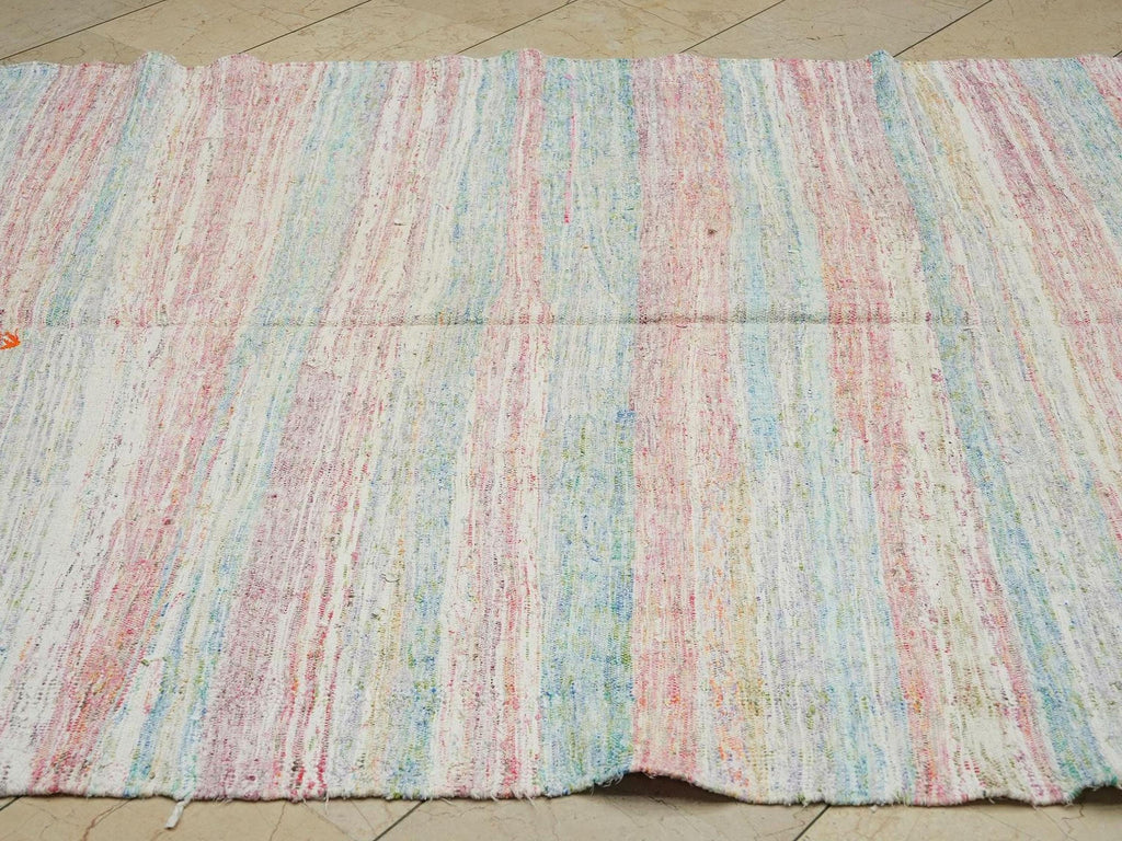 Handmade Turkish Kilim Rug: Minimalist Stripe Rag Rugs (6,1"x11,5" Feet)