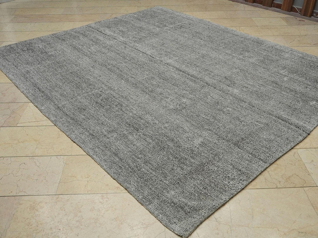 Large Gray Kilim Rug: Flat Weave Turkish Rugs (7,9"x9,4" Feet)