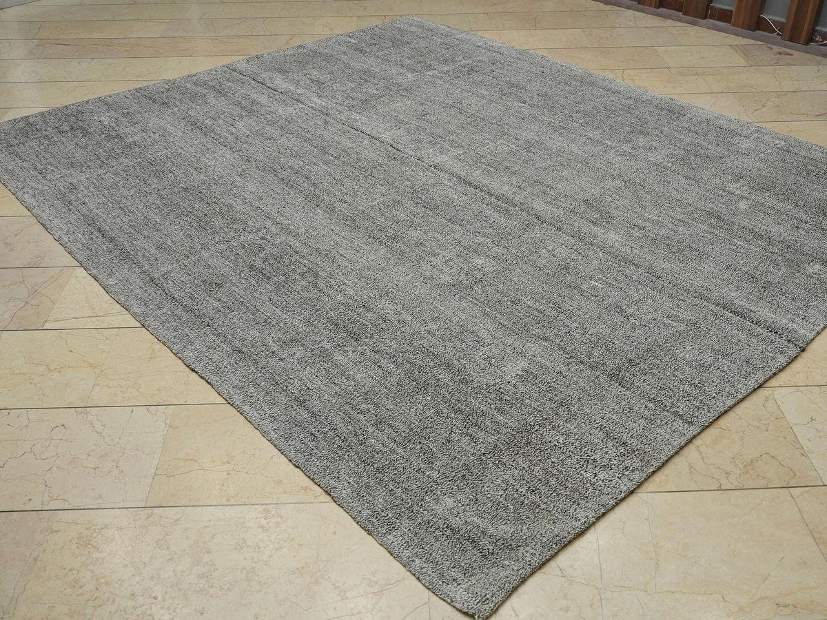 Large Gray Kilim Rug: Flat Weave Turkish Rugs (7,9"x9,4" Feet)