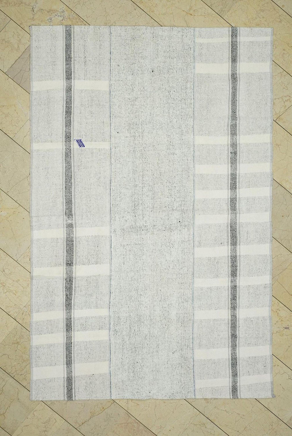 Striped Turkish Kilim Rug: White and Gray Flat Weave (5,3"x8,3")