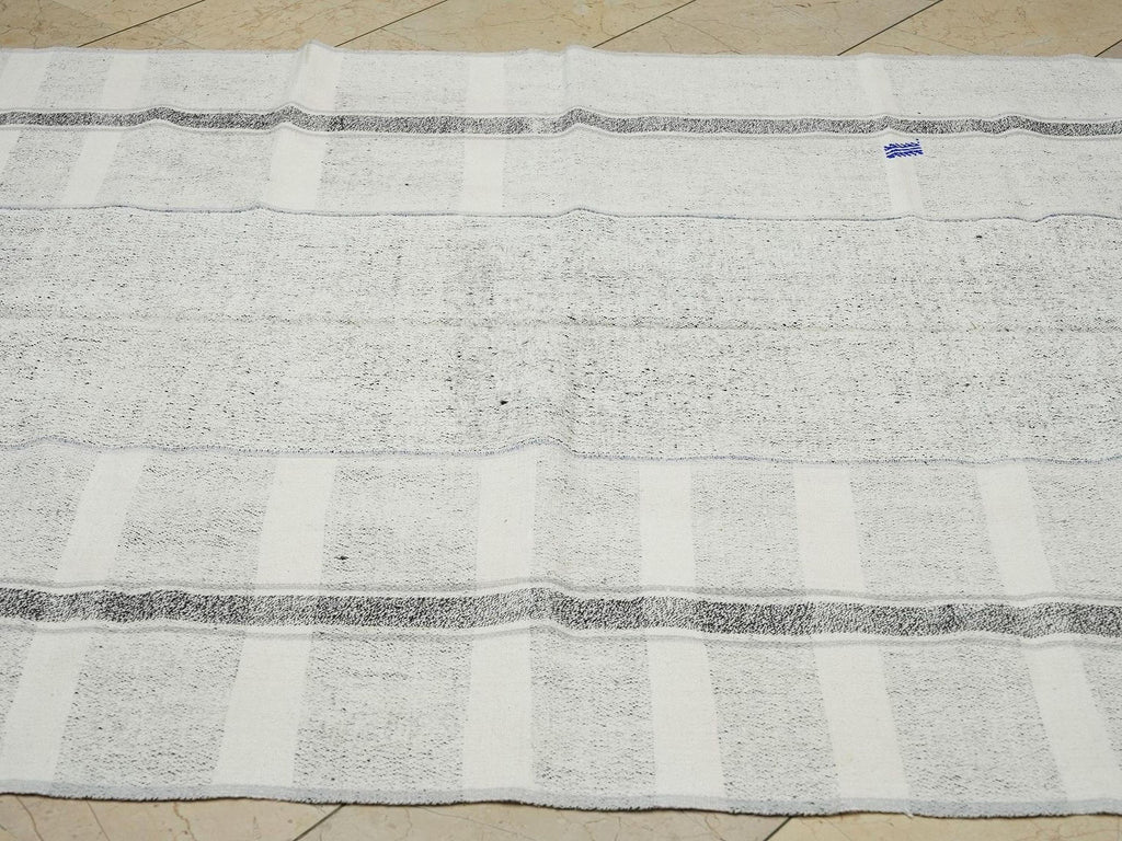 Striped Turkish Kilim Rug: White and Gray Flat Weave (5,3"x8,3")