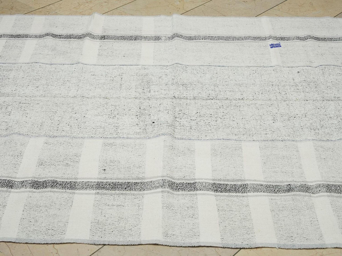 Striped Turkish Kilim Rug: White and Gray Flat Weave (5,3"x8,3")
