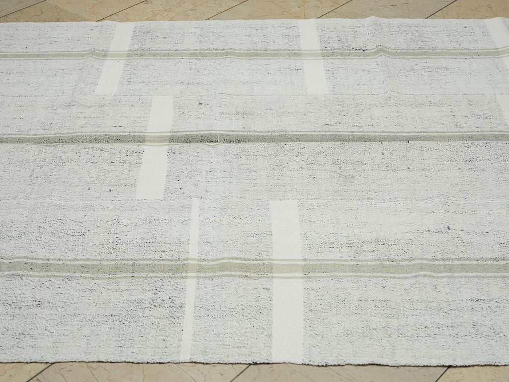 Ivory Striped Kilim Rug: 5.4"x9' Vintage Turkish Rugs