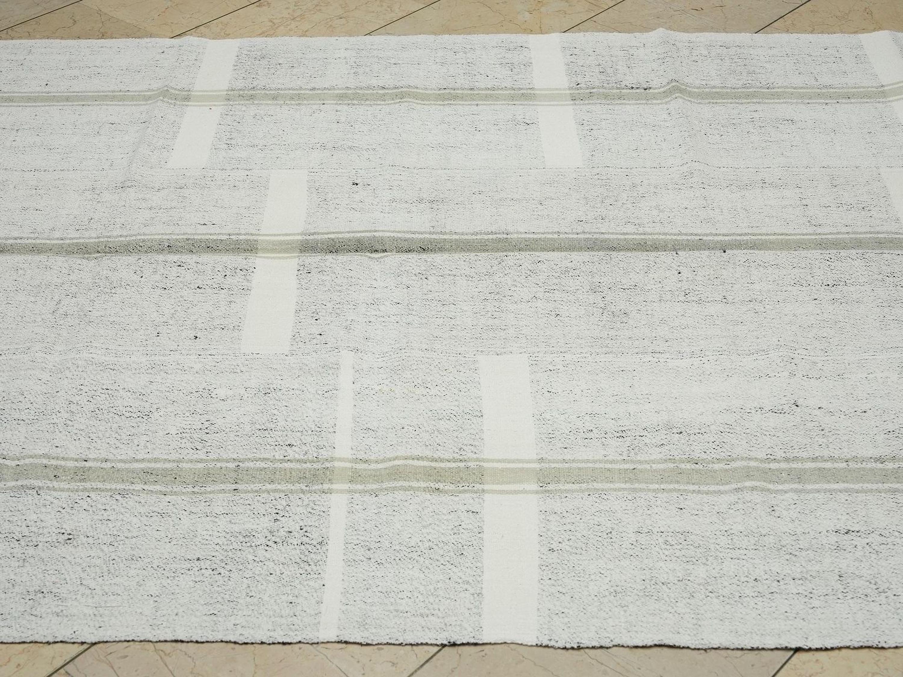 Ivory Striped Kilim Rug: 5.4"x9' Vintage Turkish Rugs