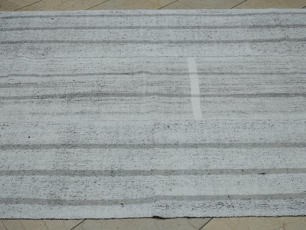 Striped Kilim Rug: White and Grey Flat Weave, Turkish Rugs 5,5"x8,8" Feet.