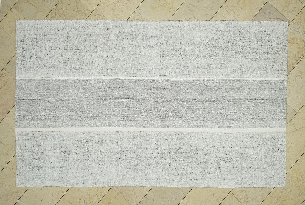Handmade Gray Turkish Kilim Rug: Mid-Century Modern Flat Weave (5,2"x8,6" Feet)