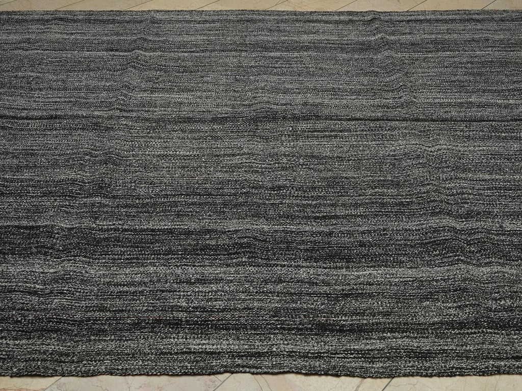 Skewed Striped Primitive Pattern: Large Dark Gray Old Turkish Kilim Rug 8x10,Collectible Rugs.