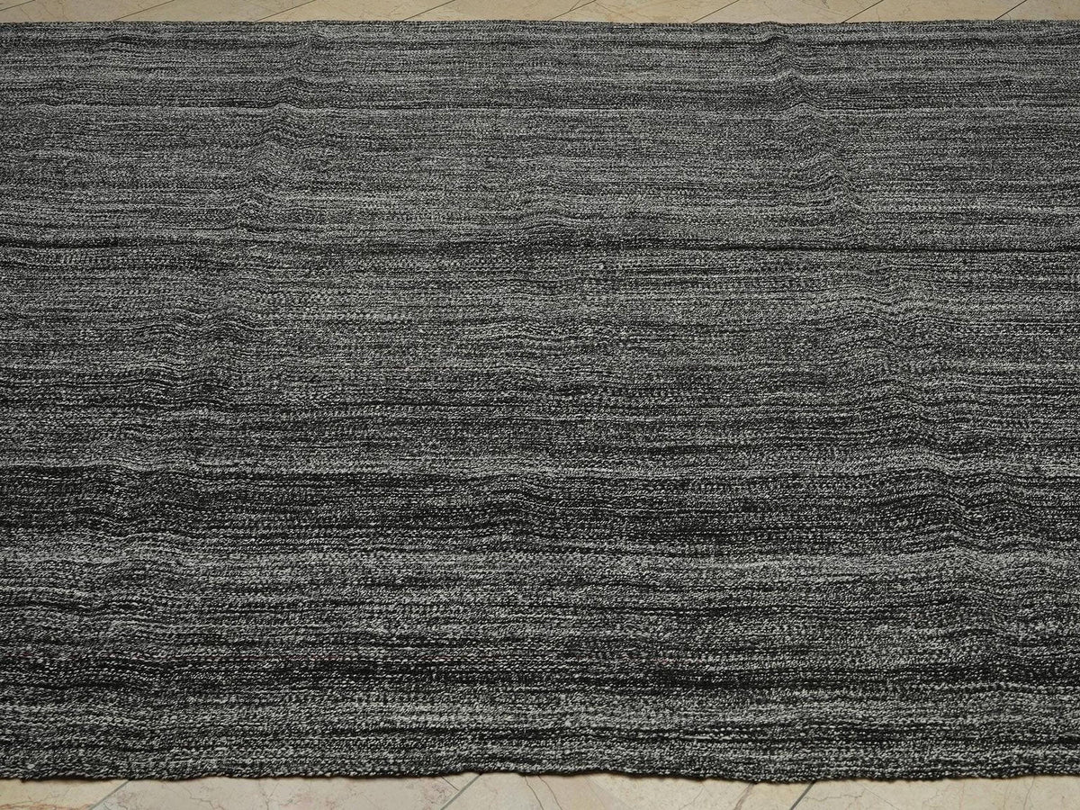 Skewed Striped Primitive Pattern: Large Dark Gray Old Turkish Kilim Rug 8x10,Collectible Rugs.