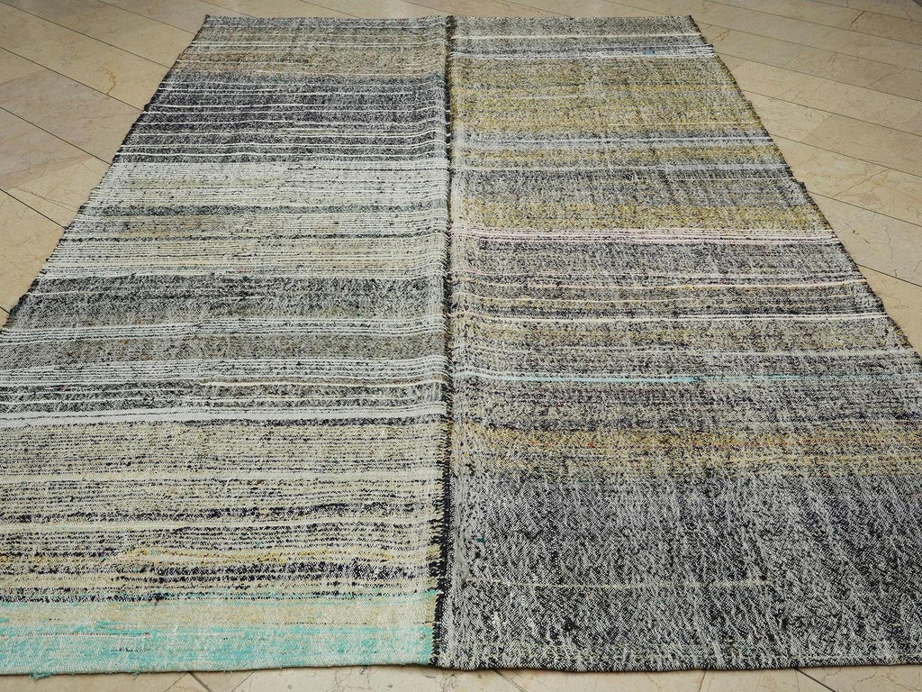 Large Turkish Kilim Rug: 7"x10,7" Ft, Mid Century Modern Gray Flat Weave Rugs.